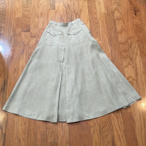 Liz Claiborne 100% Linen Natural Color Button Down Skirt 2 side pockets Size 4 - Picture 2 of 12